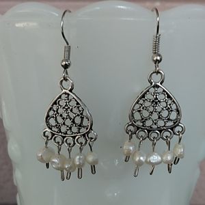 Freshwater Pearls on Silver Tone Earrings